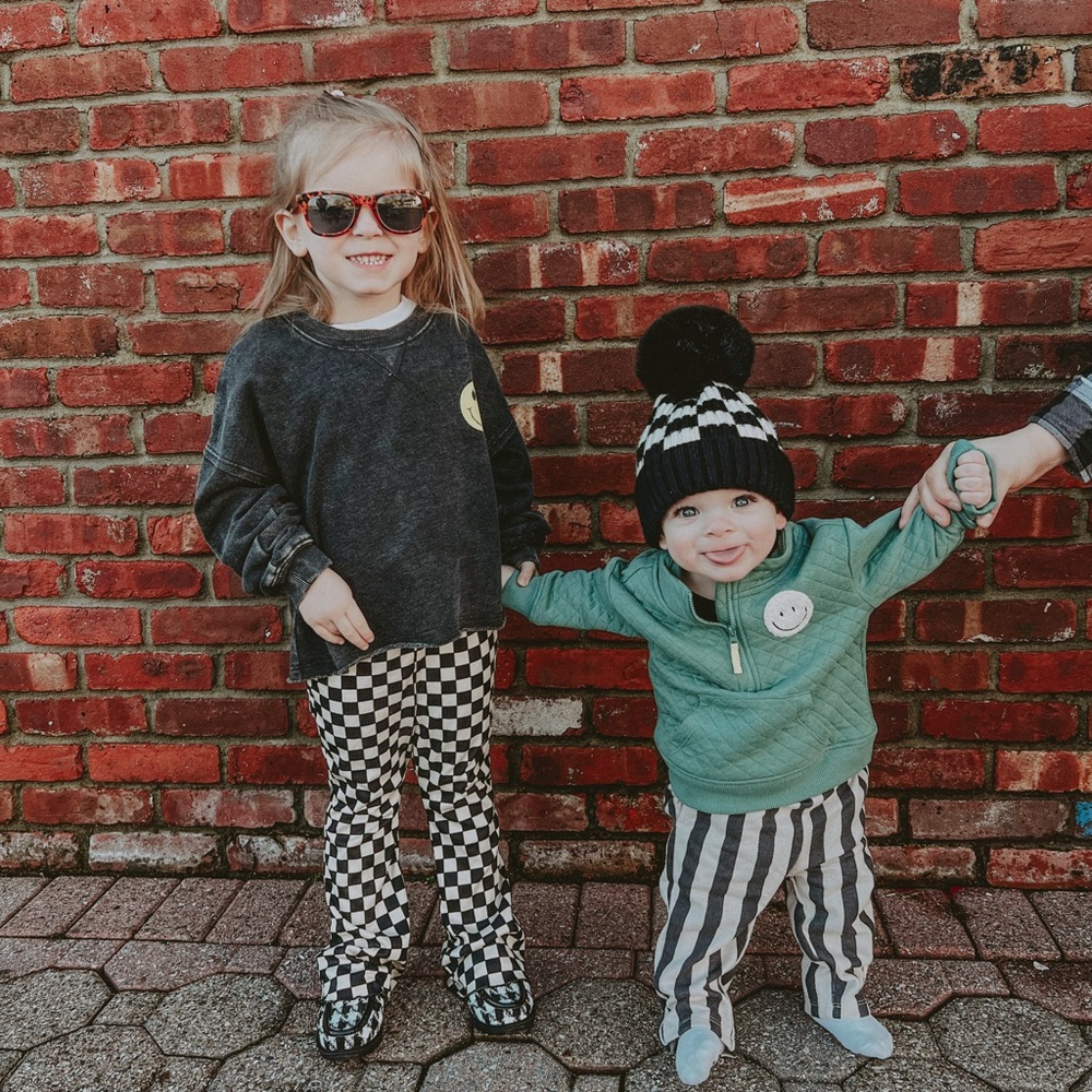 Girls Checkered Bell Bottom Flare Ribbed Pants Size 5 Years - Picture 1 of 12